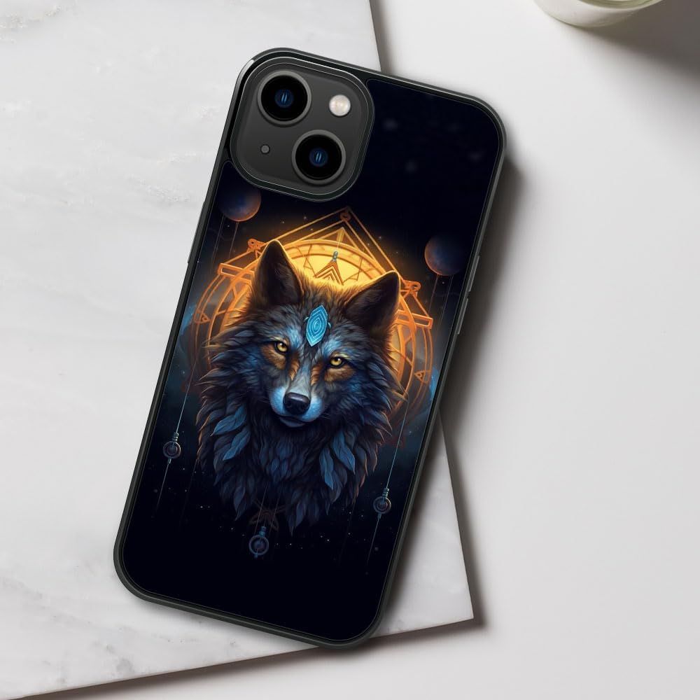 Cvkoyhl Funda compatible con iPhone 13 Mini, diseño de lobo bajo el cielo estrellado para iPhone 13 Mini, fundas para hombres y mujeres, diseño de