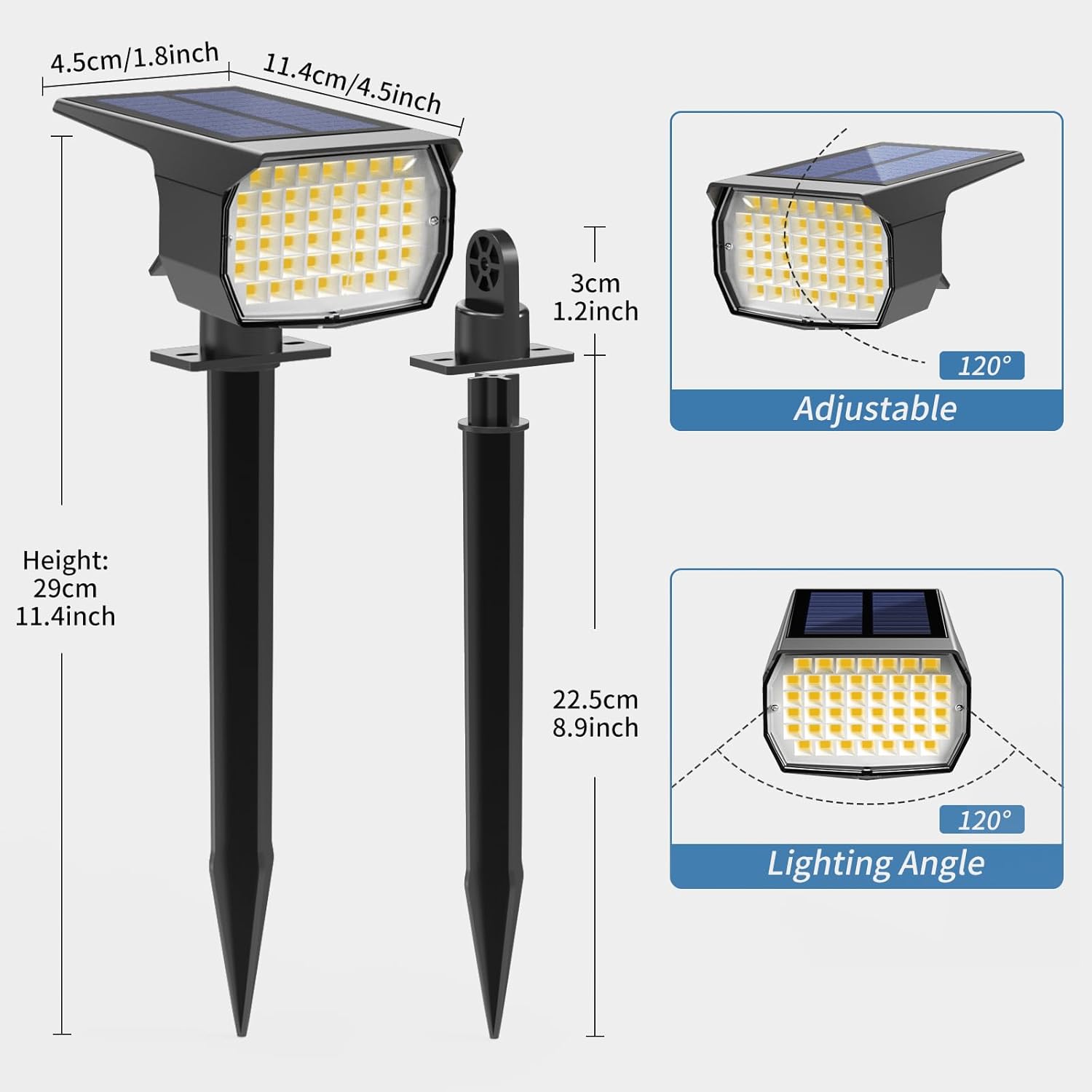 WENATY Focos solares para exteriores, impermeables, IP65, paquete de 12 focos de paisaje con 46 LED, 3 modos de encendido y apagado automático,