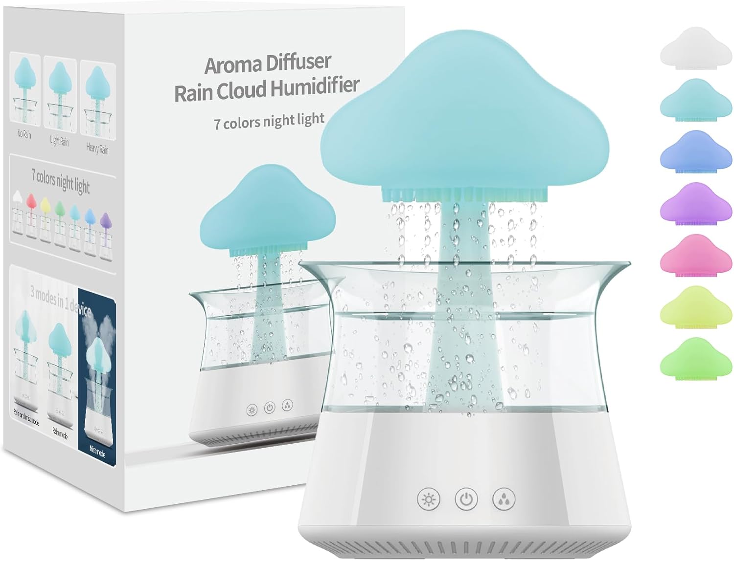 Rain Cloud Humidificador de goteo de agua, difusor de aroma de hongos, difusor de aceite esencial, difusor de aromaterapia de ruido blanco de 10.8