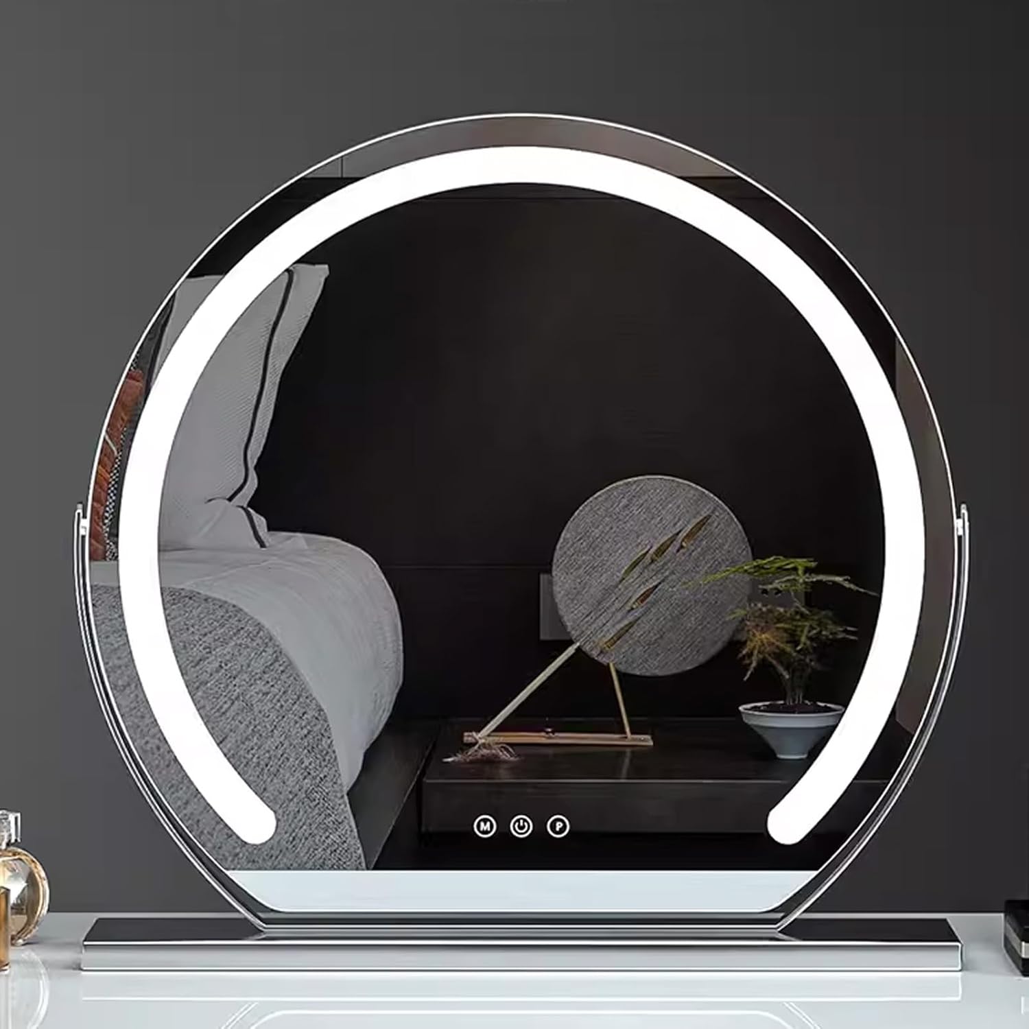 Espejo LED con luz regulable, espejo de maquillaje iluminado, espejo de tocador grande para pantalla táctil, espejo de mesa, espejo iluminado