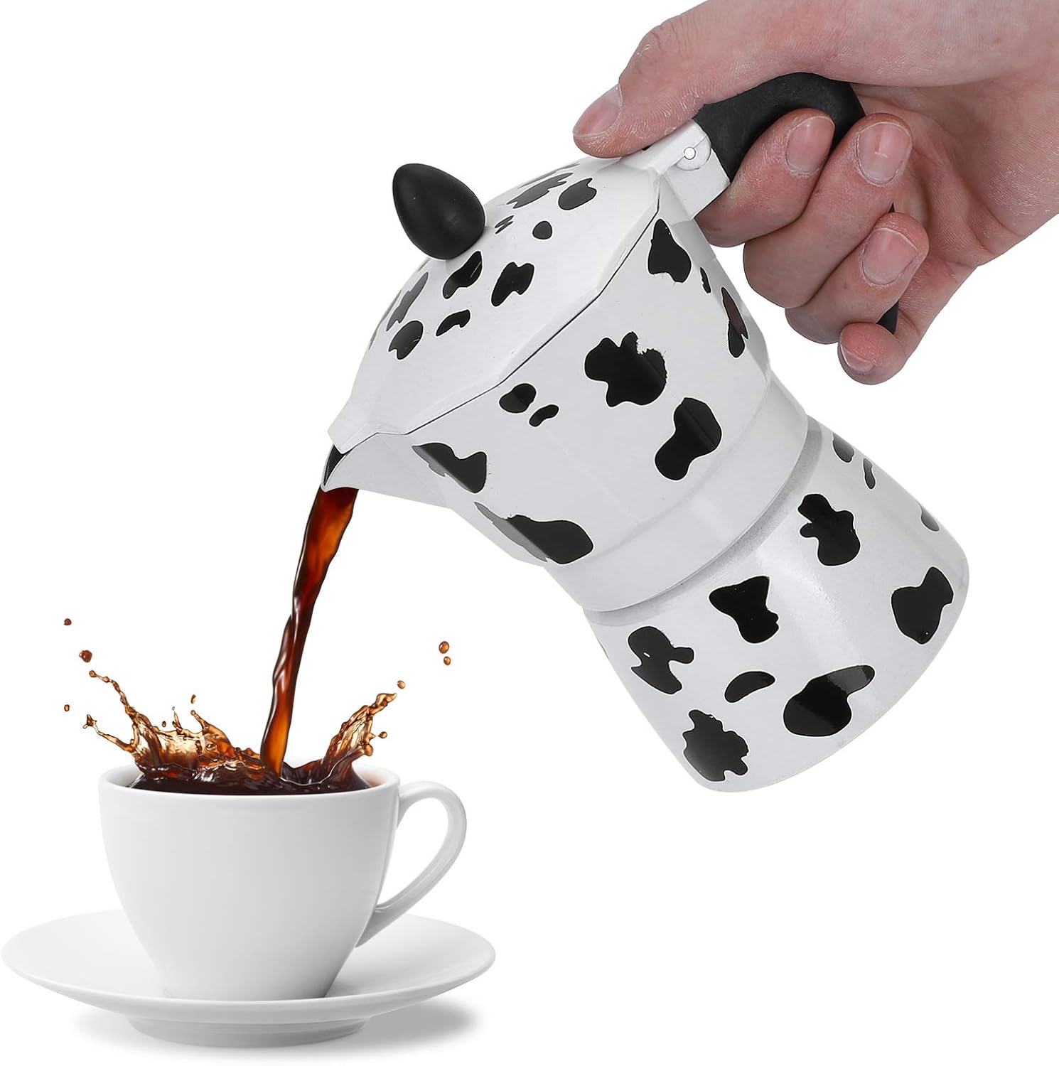 Cafetera para el hogar, hervidor concentrado a mano para verter moka color vaca con leche de aluminio color vaca para hervidor italiano hervir