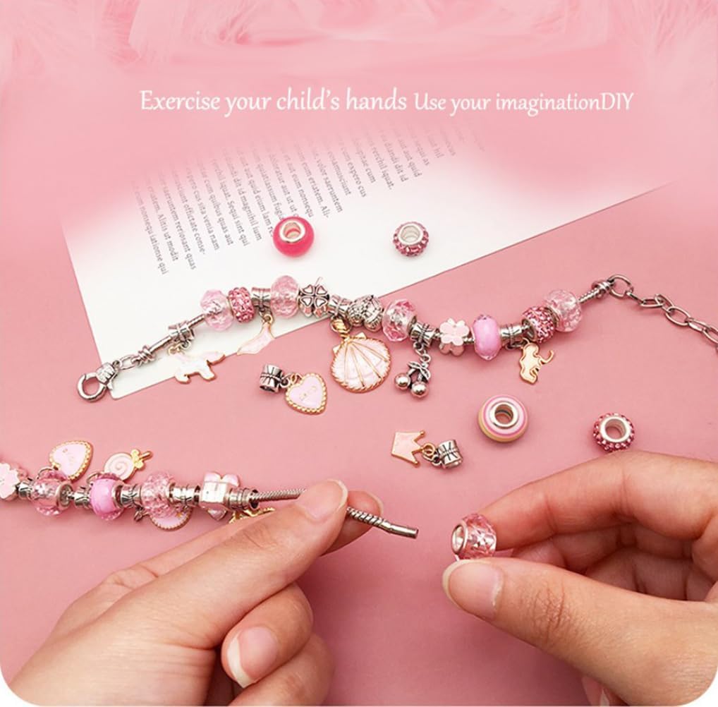 BetterJonny Juego de 66 pulseras de dijes, kit de fabricación de joyas de cristal, abalorios con cuentas para niñas, con caja de joyería y bolsa de
