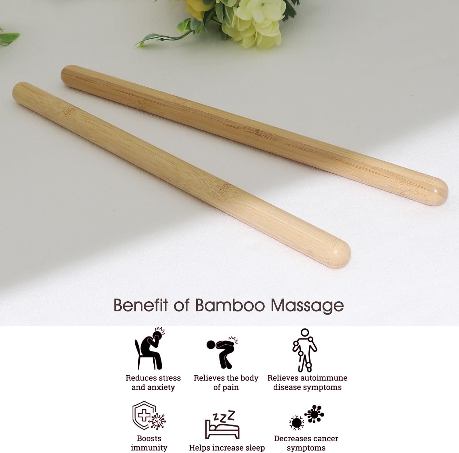 Goodtar Juego de 2 palos de masaje de bambú sólido para moldear el cuerpo, rodillo de masaje de bambú, palos de masaje guasha de bambú, herramientas