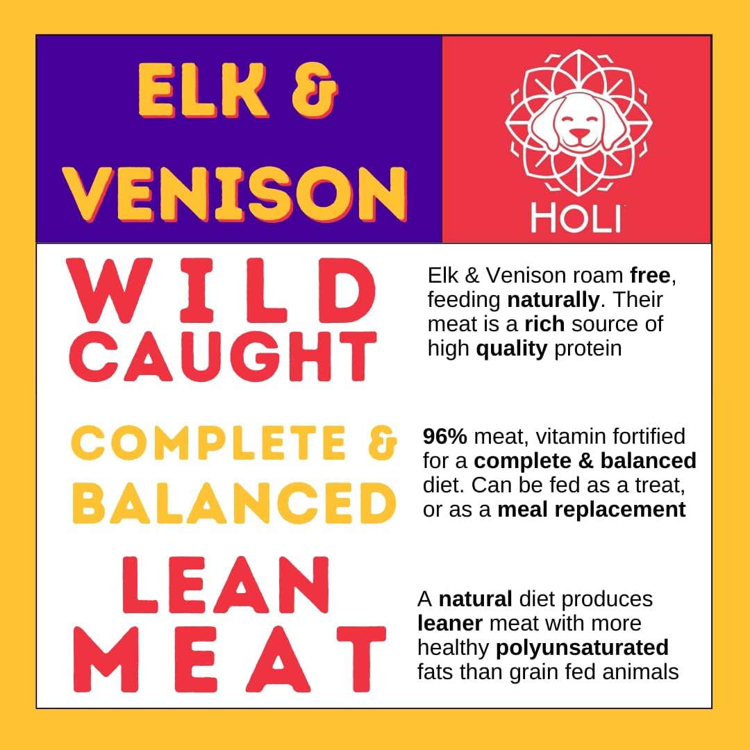 HOLI Alimento para perros liofilizado con alce y venado  96% de carne, capturado en la naturaleza, potenciador del sabor de la comida para perros