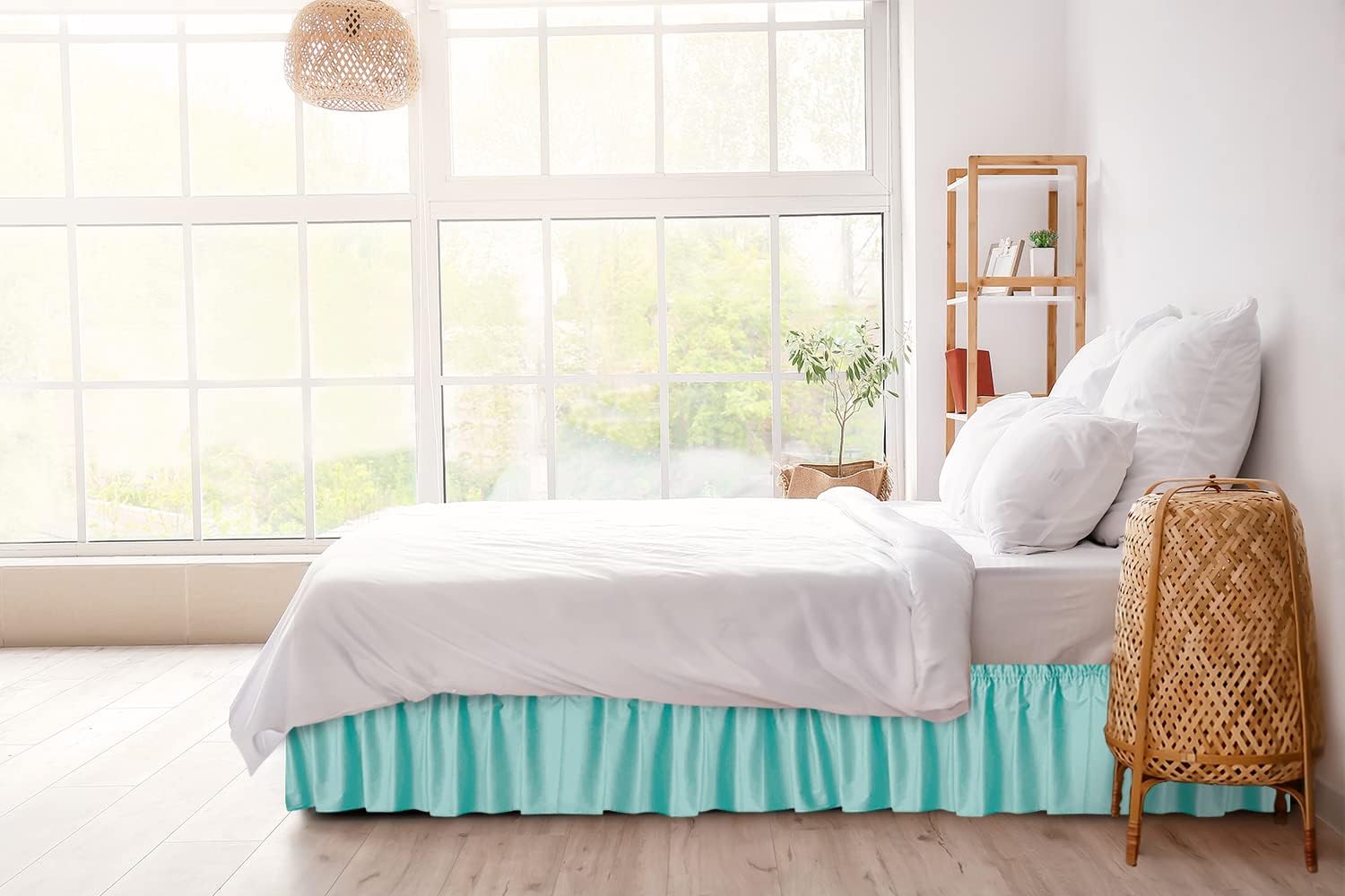 CGK Linens – Falda de cama envolvente con volantes, color azul spa, para camas de tamaño Queen con caída de 12 pulgadas, correa elástica de fácil