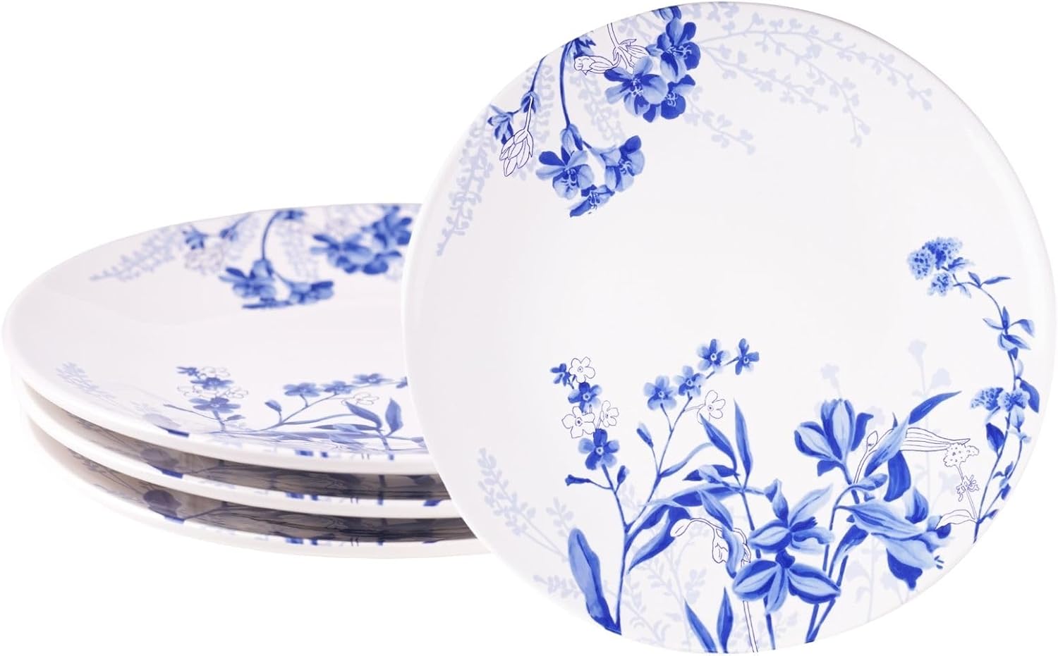 Sonemone Blue Flower – Platos llanos de cerámica de 11 pulgadas, juego de 4 platos grandes para cocina, cena, ensalada, microondas y lavavajillas,