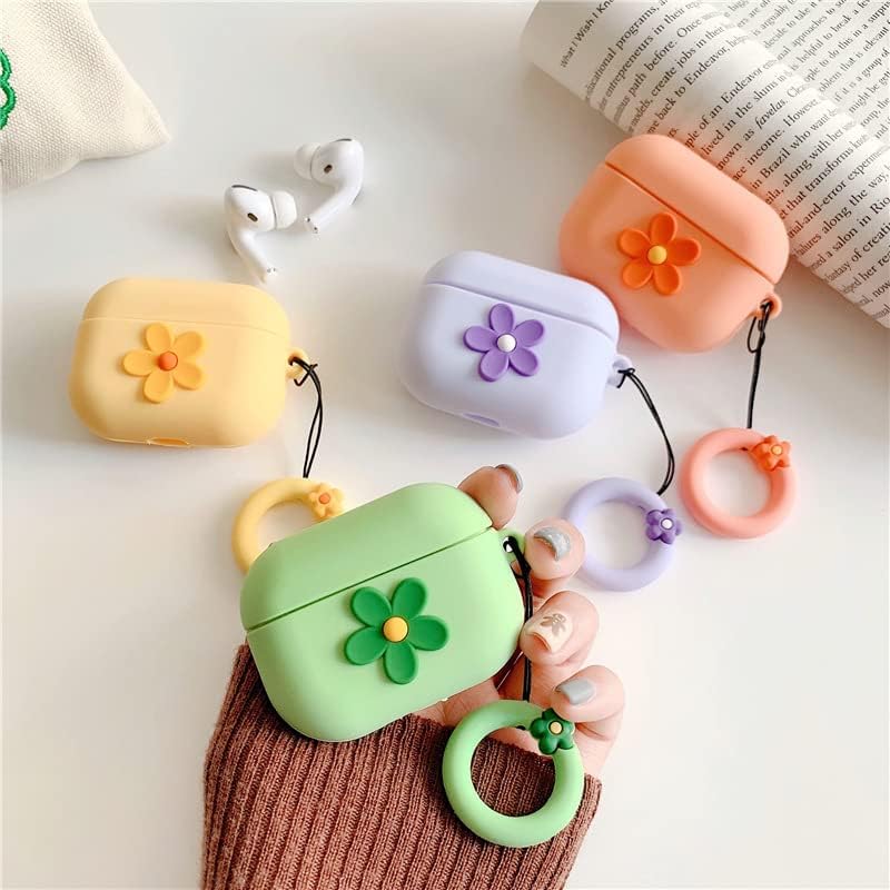 Funda compatible con AirPods Pro, silicona suave a prueba de golpes, diseño de flores 3D de dibujos animados para niñas y mujeres, linda funda
