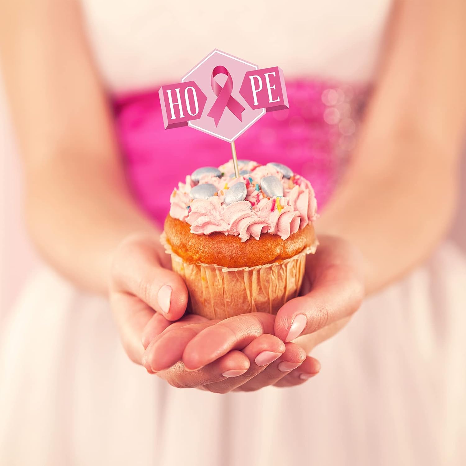 Selecciones de concienciación sobre el cáncer de mama, decoraciones de cinta rosa, palillos de dientes para cóctel, suministros para fiesta, 144