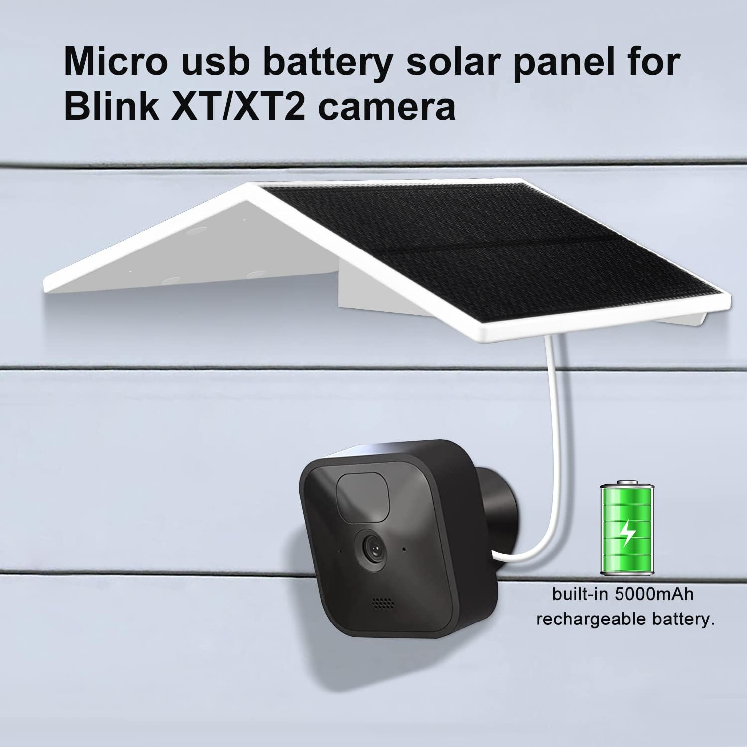 Panel solar compatible con Blink Outdoor, Blink Outdoor (3 generación) y cámara Blink XT2XT, batería recargable integrada de 5000 mAh para cámara de