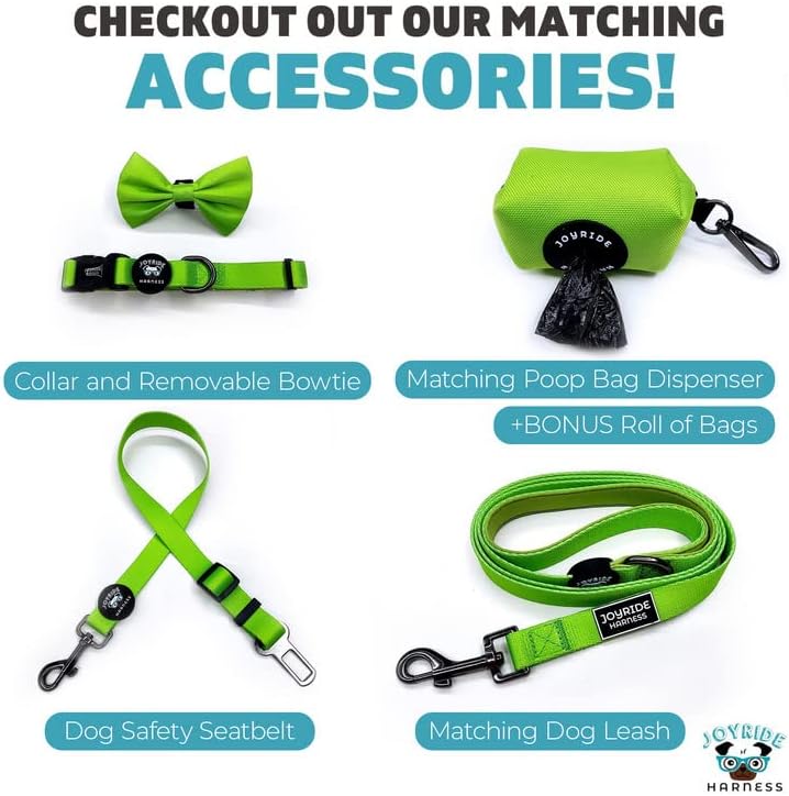 Joyride Harness Collar de perro con pajarita extraíble, ajustable y transpirable para todas las razas de perros, anillo en D fuerte y hebilla