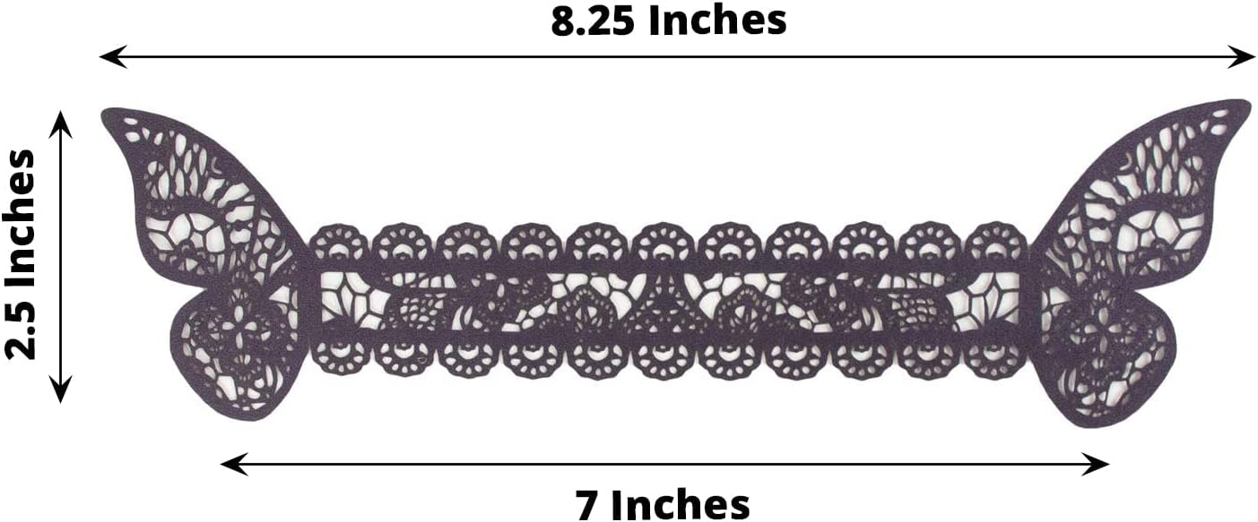 Efavormart – Paquete de 12 servilleteros de papel con diseño de mariposa de corte láser, lazos para silla, soportes para servilletas