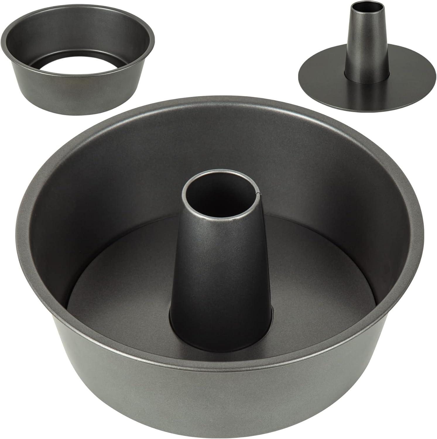 Molde antiadherente desmontable para pastel de ángel de 10 pulgadas, hecho de aluminio gris oscuro resistente para cocina casera
