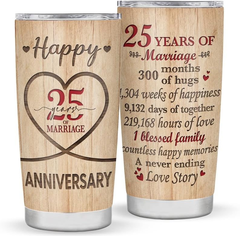 Ani-Cirla Vaso de acero inoxidable aislado al vacío para el 25 aniversario, 25 aniversario de boda, el mejor regalo para pareja, marido, aniversario