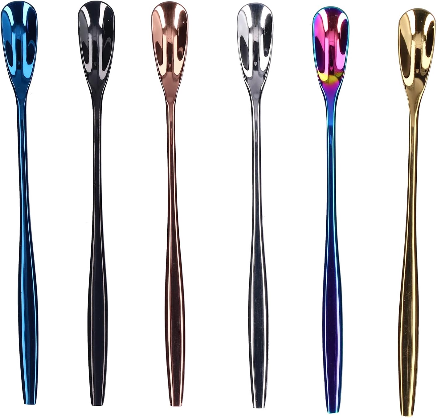 6 cucharas de mango largo, cuchara de té helado de acero inoxidable de 6 pulgadas, cuchara de café para madres, leches, té, mezcla, cóctel, batido,