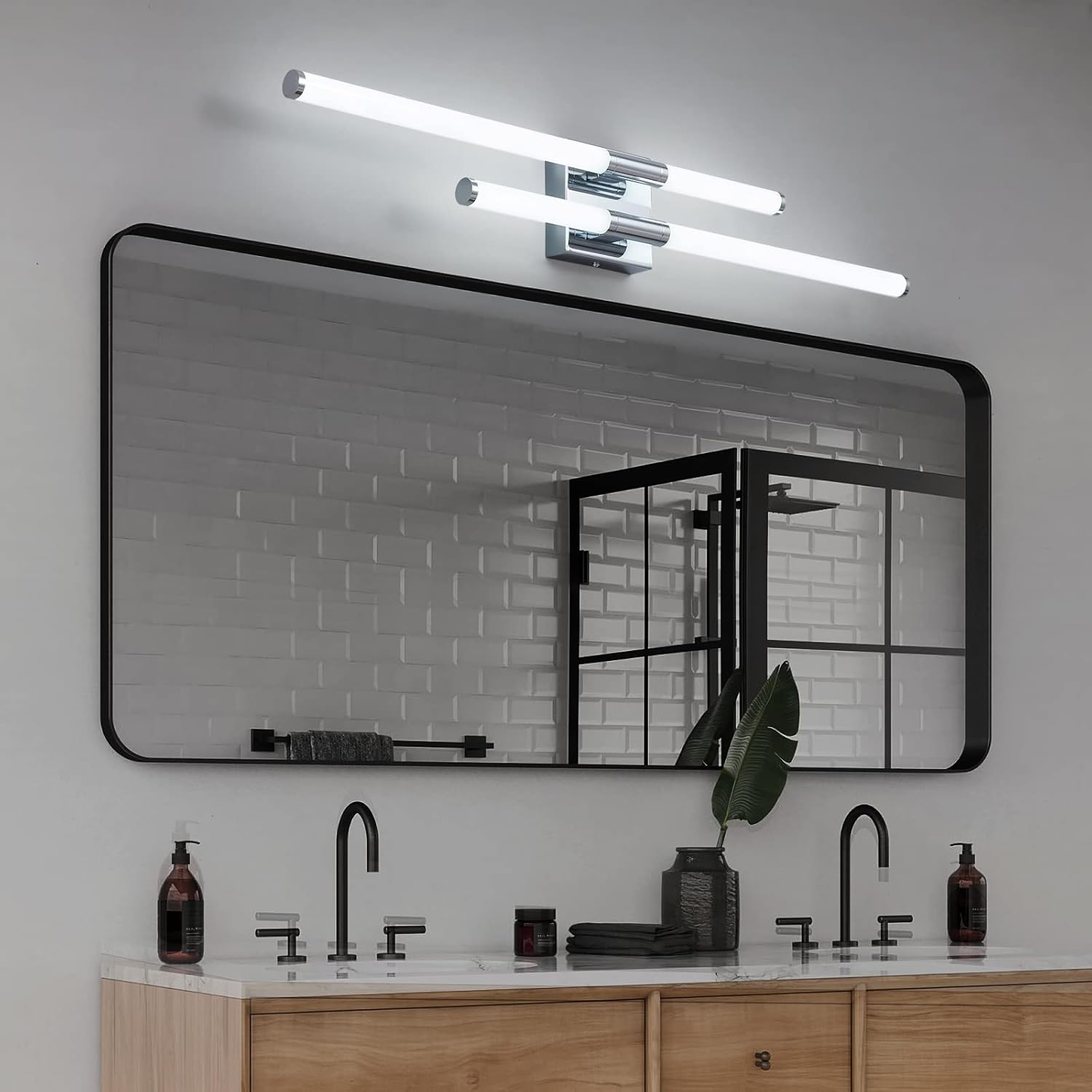 Moderna lámpara LED para tocador de baño, 6000 K, 32.88 pulgadas, cromada, para colocar sobre el espejo, lámpara de tocador de pared, moderna