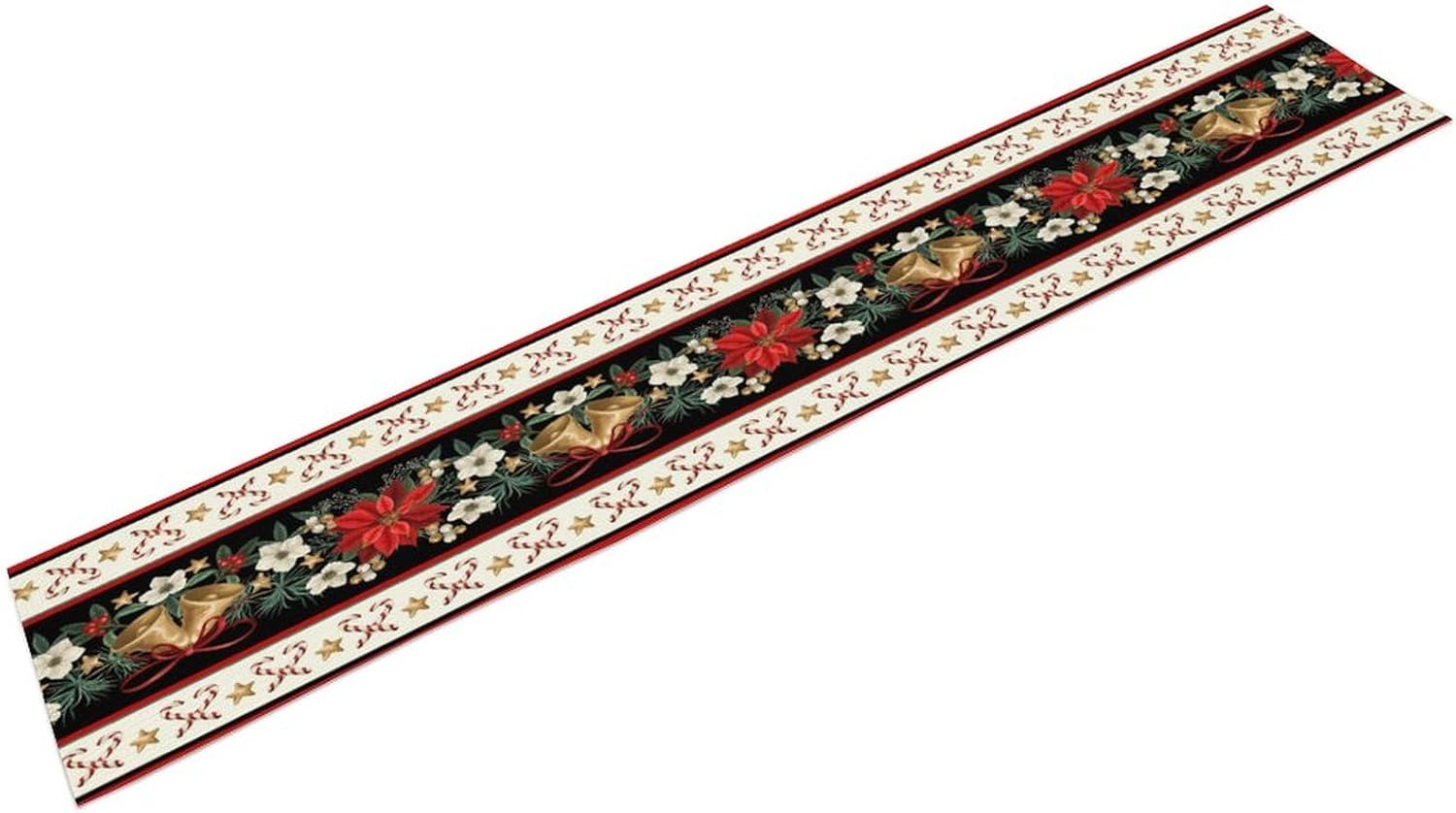Camino de mesa de Pascua de Navidad, campanas de Navidad de invierno, decoración rústica floral vintage para el hogar, fiesta, cocina, mesa de