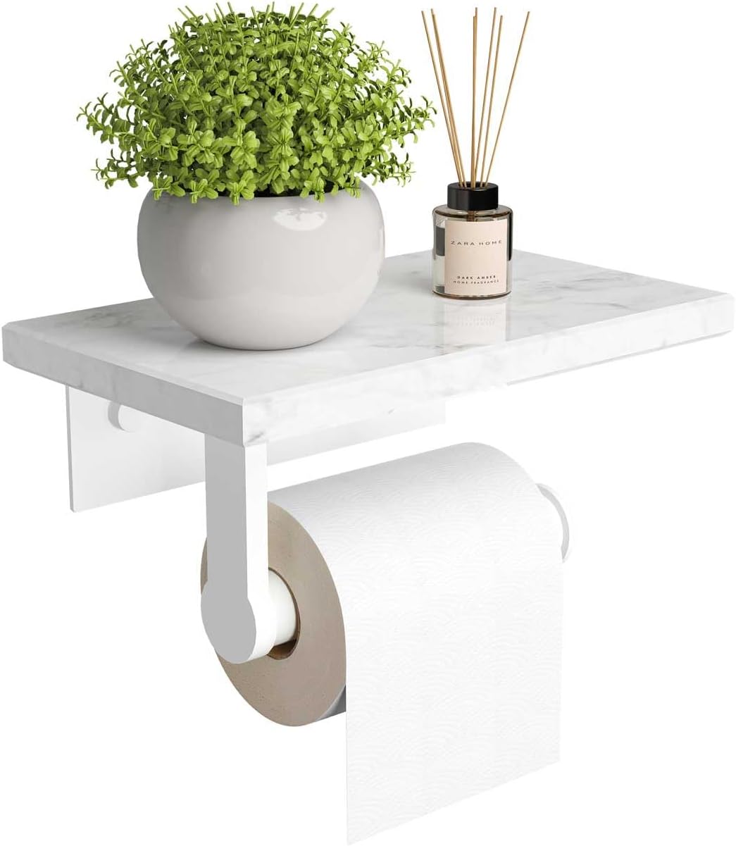 Soporte de papel higiénico de mármol con estante, soporte de papel higiénico de acero inoxidable con tornillo de acero inoxidable montado en la