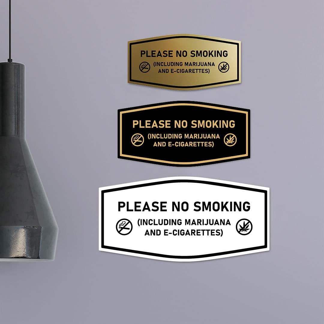 Signs ByLITA Fancy Please NO SMOKING (incluyendo marihuana y cigarrillos electrónicos) Letrero (oro cepillado) – Grande