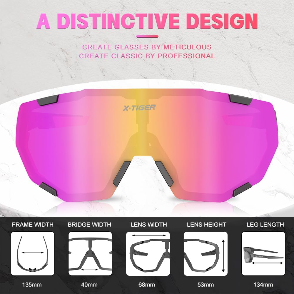 X-TIGER Gafas de ciclismo polarizadas para hombres y mujeres, 5 lentes intercambiables UV400, gafas de sol deportivas, béisbol, correr, pescar