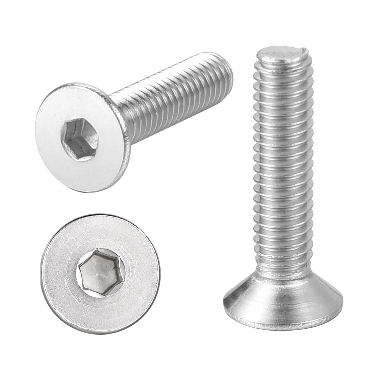 Tornillos avellanados M10-0.059 x 1.181 in, tornillos Allen hexagonales, tornillos de cabeza plana de acero inoxidable 304 18-8, rosca completa, DIN