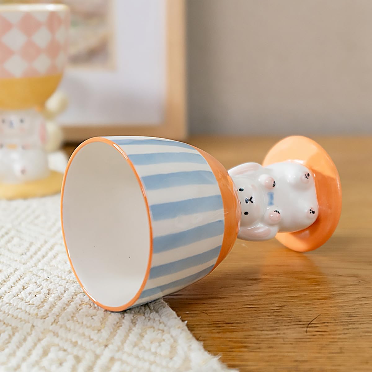Taza de café original hecha a mano de 8 onzas 3D con diseño de conejo, taza de té de cerámica novedosa para decoración de la cocina del hogar,