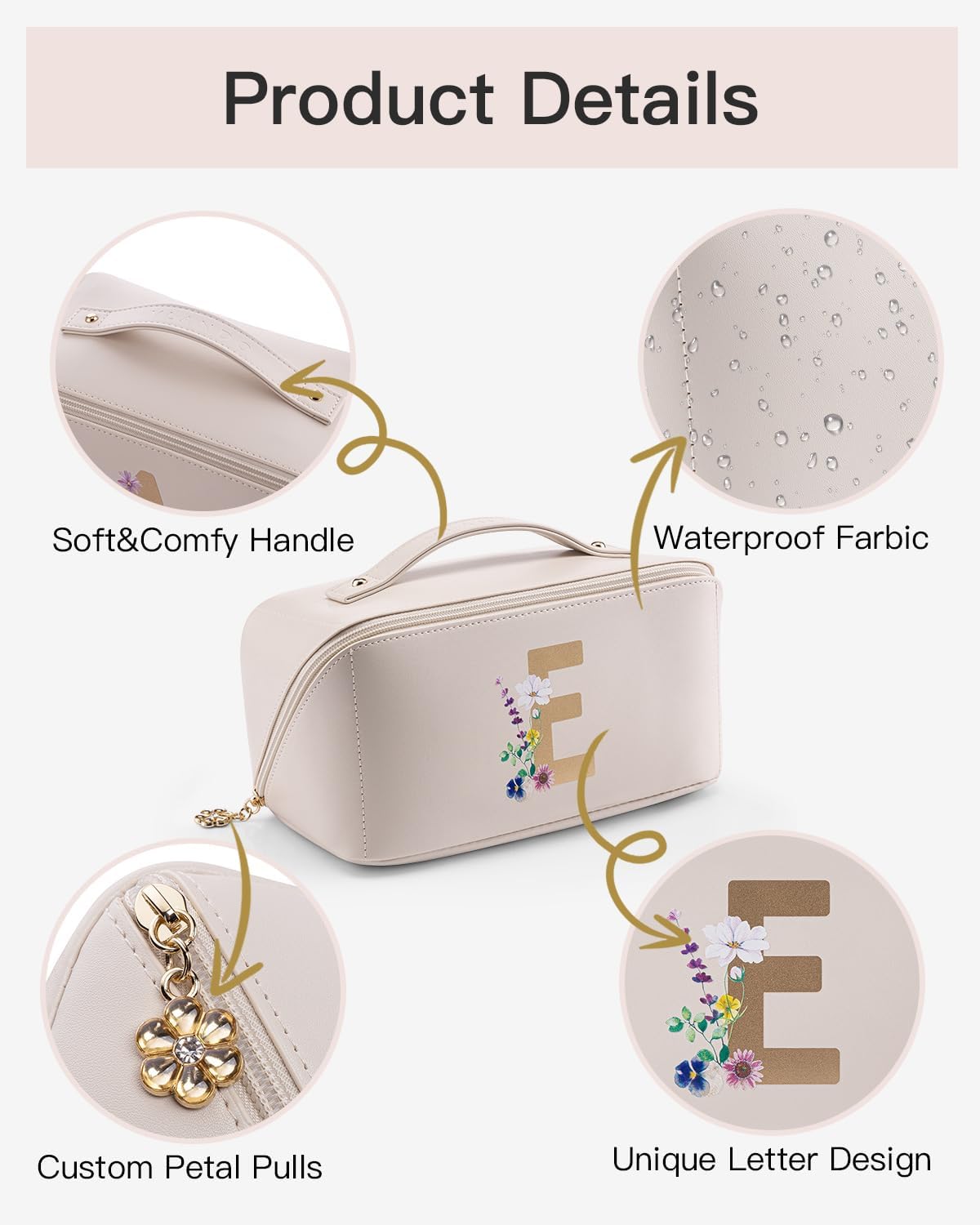 Vlando Bolsa de cosméticos de viaje – Bolsa de maquillaje, bolsa de cosméticos impermeable de cuero PU, 02-Blanco-E, Moda