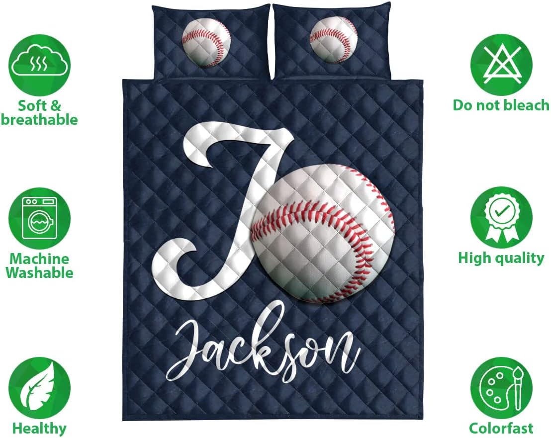 OhaPrints Balón de béisbol personalizado con fondo azul marino, regalo para amantes de los deportes, manta y fundas de almohada, juego de cama y