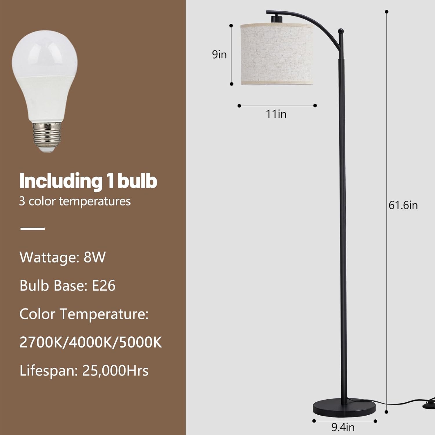 SANGFOR Lámpara de pie para sala de estar con 3 temperaturas de color, lámpara de pie LED para dormitorio, lámpara de pie bohemia para oficina,
