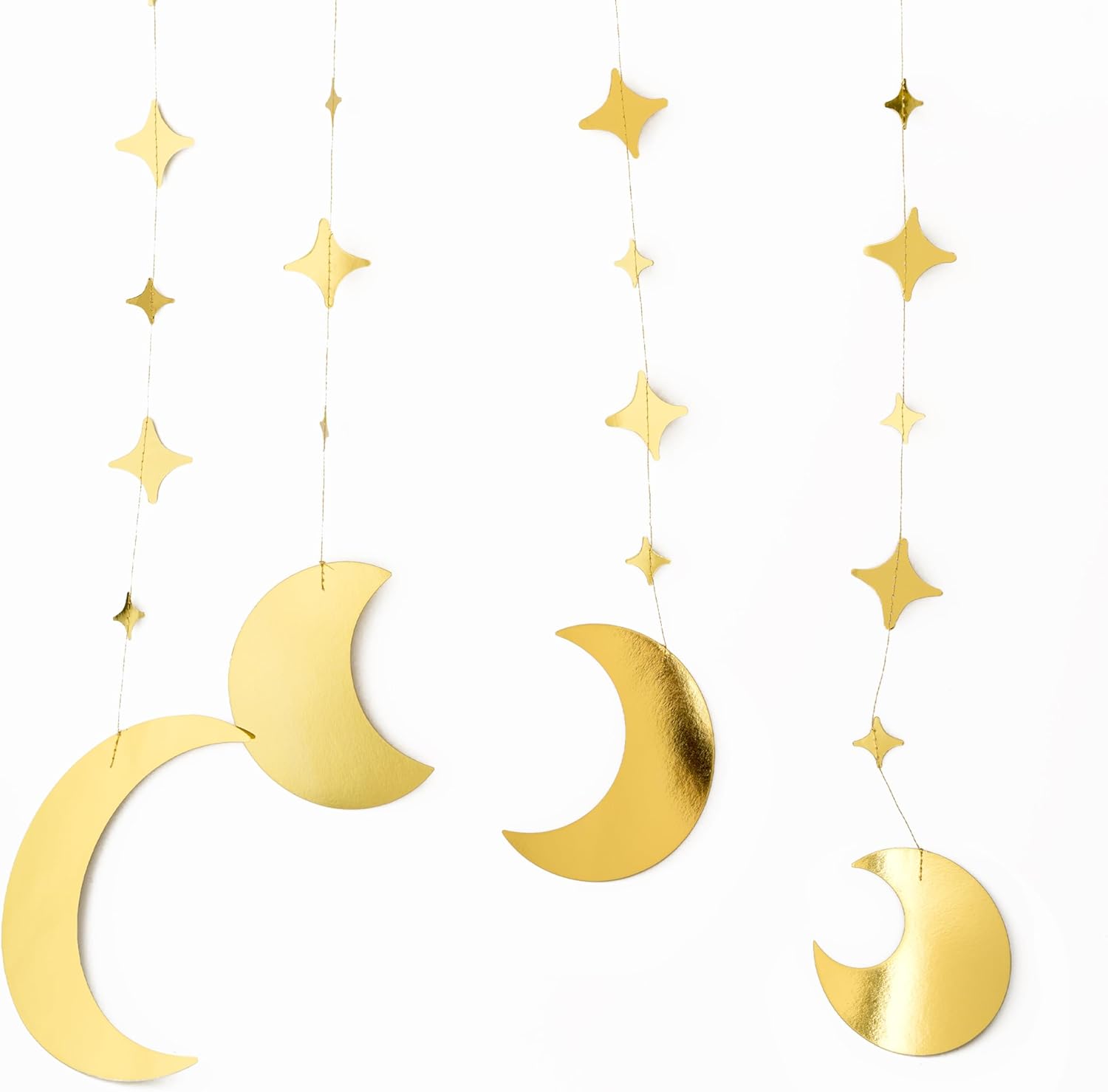 Cheerland Guirnalda dorada de aluminio con forma de estrella y luna, pancarta colgante de fase lunar bohomiana, decoración de fondo para decoración