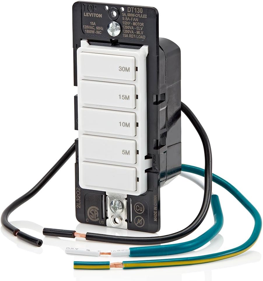 Interruptor temporizador de cuenta regresiva para ventilador de baño y luces domésticas, 5-10-15-30 minutos, no requiere neutral, un solo polo, 15A,