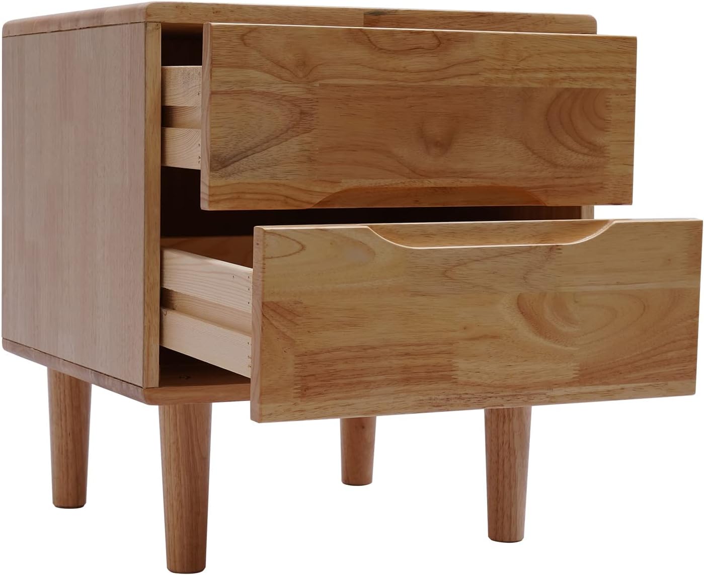 Mesitas de noche modernas de madera con mango ranurado de mediados de siglo, mesa auxiliar para dormitorio, cajón de almacenamiento y estante con 2