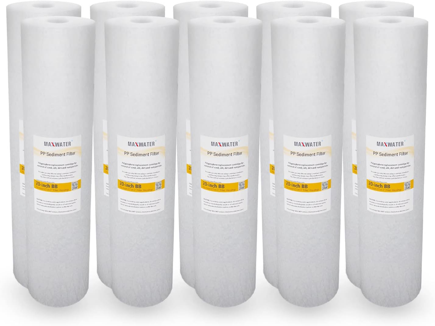 Max Water Cartucho de filtro de agua de sedimentos de repuesto de 20 x 4.5 pulgadas, 10 micrones para toda la casa, fibra de filtración soplada por
