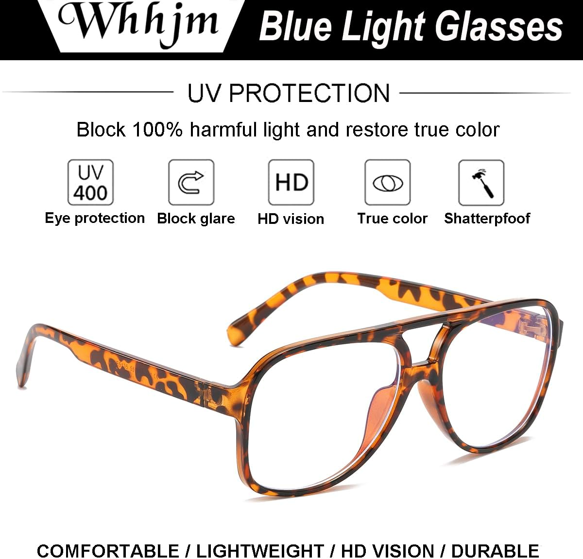 WHHJM Lentes de bloqueo de luz azul de aviador para mujeres y hombres, lentes retro de los años 70 con marco de aviador sin receta
