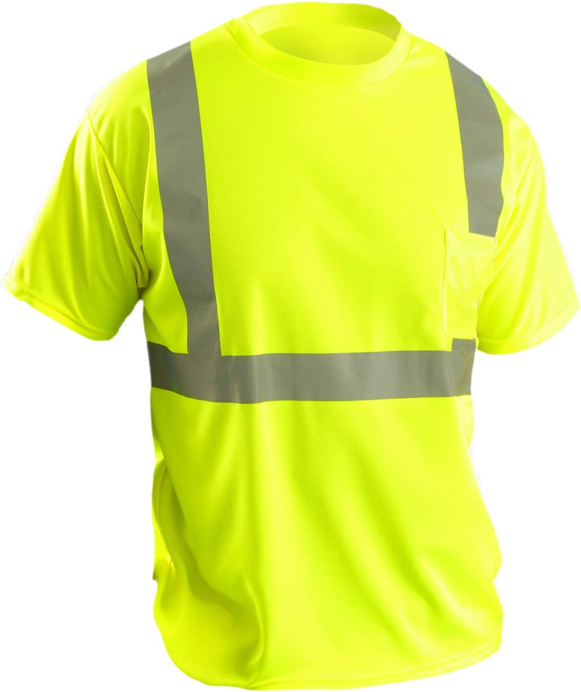 OccuNomix LUX-SSETP2B-YM Camiseta clásica estándar de manga corta con textura ojo de pájaro absorbente, clase 2, 100 % ANSI de poliéster absorbente,