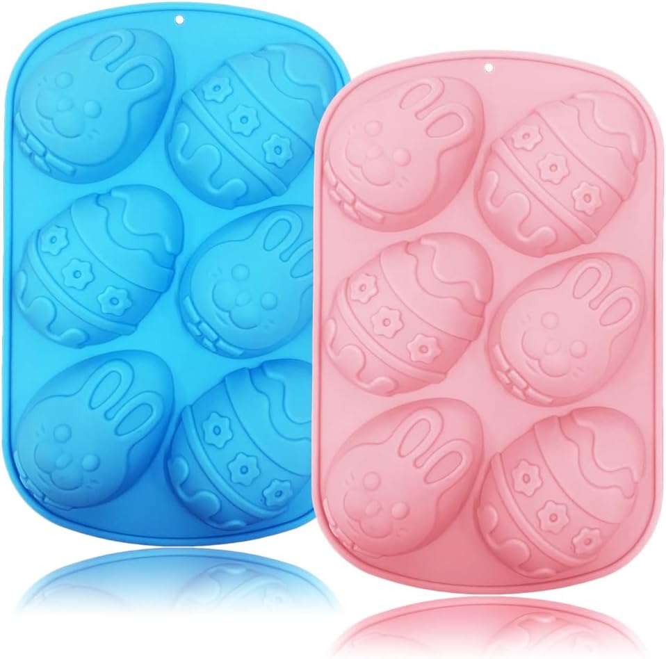 Molde de silicona con forma de huevo de Pascua, 2 moldes de silicona para chocolate, dulces, magdalenas, magdalenas, gelatina, jabón, bomba de baño,