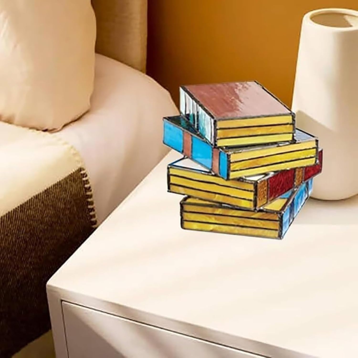 Lámpara de libros apilados de vitrales  La mejor lámpara de vidrio apilada Blueorxy 2024, lámpara de libros apilados de vidrieras Huoeis, lámpara
