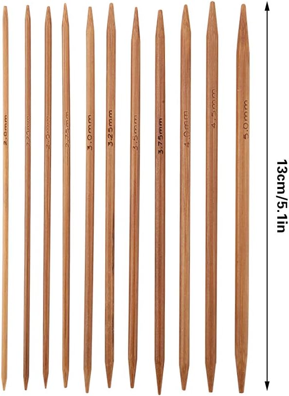 Kit de 55 agujas de tejer, 11 tamaños de agujas de tejer de doble punta de 0.079 a 0.197 pulgadas, agujas de tejer de bambú, agujas de tejer para