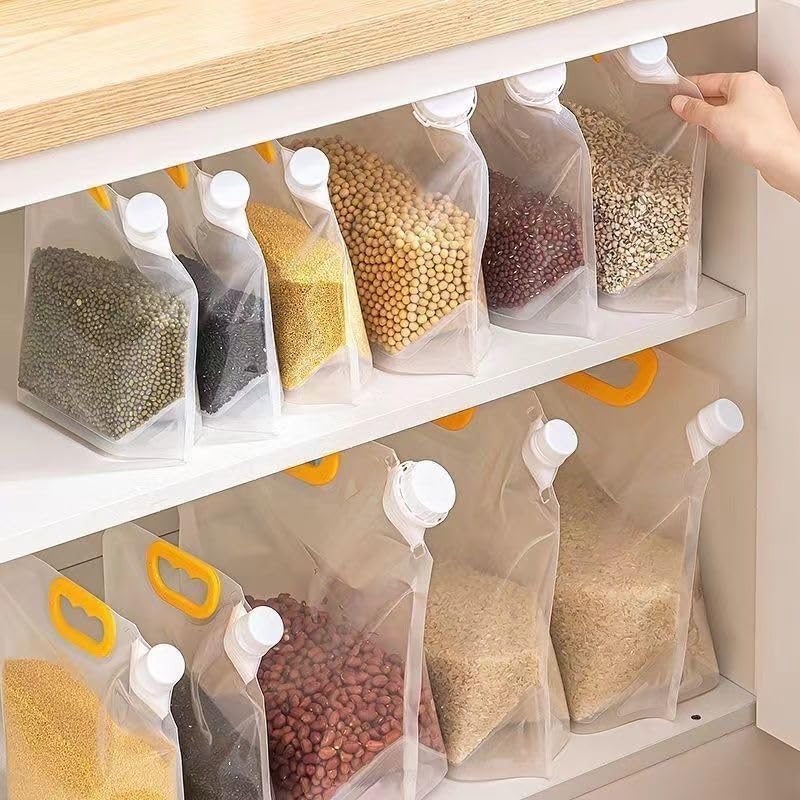 6 bolsas de almacenamiento de alimentos, bolsa sellada a prueba de humedad de granos, bolsas de alimentos grandes reutilizables con asa y tapa, sin