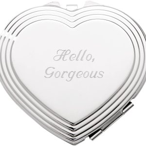 THINGS REMEMBERED Espejo compacto de corazón plateado grabado para cumpleaños THINGS REMEMBERED Espejo compacto de corazón plateado grabado para cumpleaños