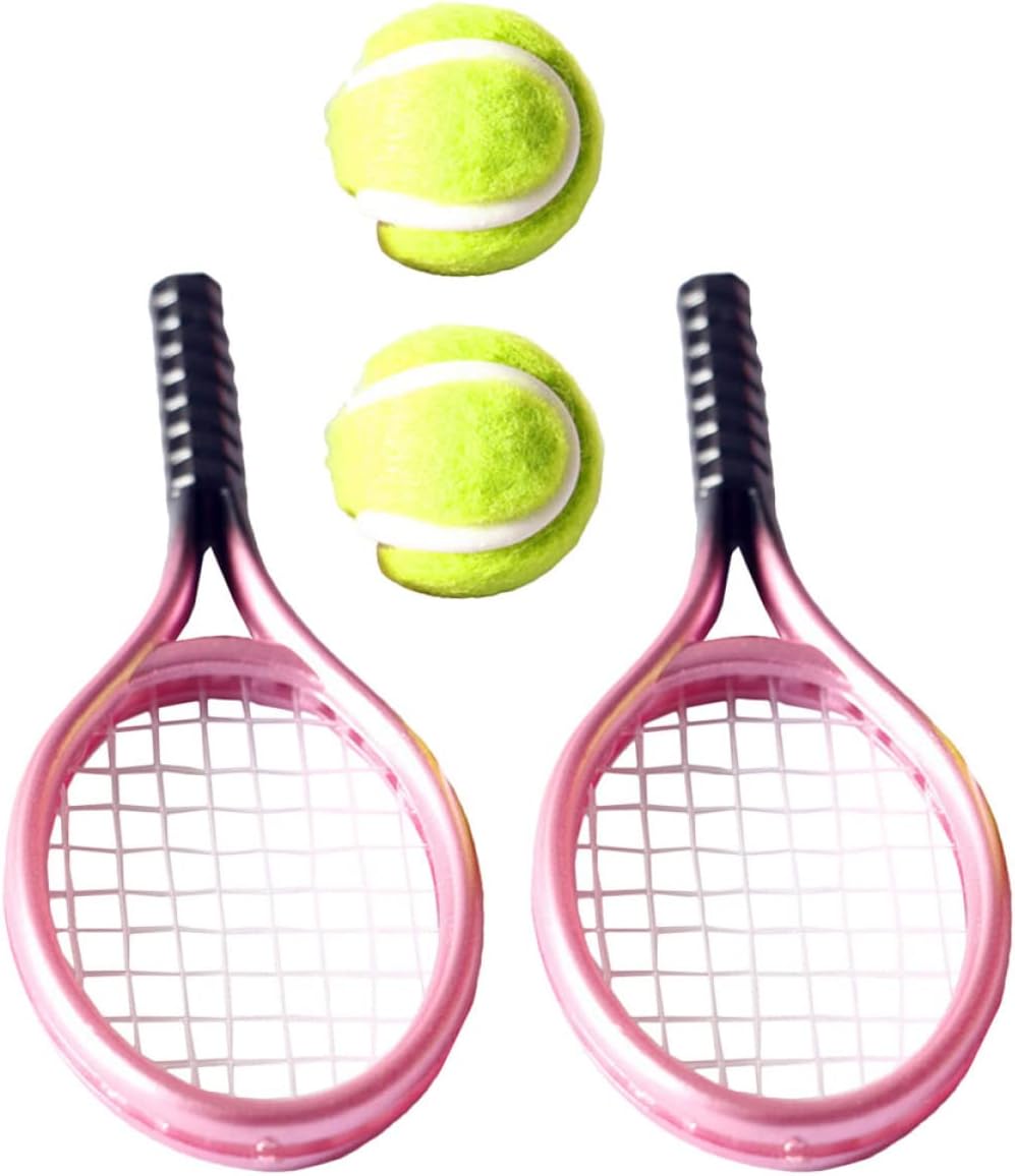 TOYANDONA Juego de 6 mini tenis con pelota en miniatura y raquetas aleatorias, accesorios para muñecas deportivas, equipo de jardín de decoración,