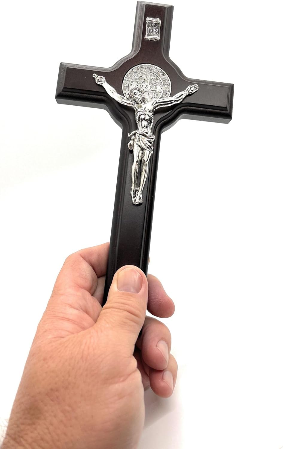 San Francis Imports Crucifijo de San Benito para pared, cruz de metal hecha a mano, cruz de metal de San Benito, crucifijo católico, 8 pulgadas,