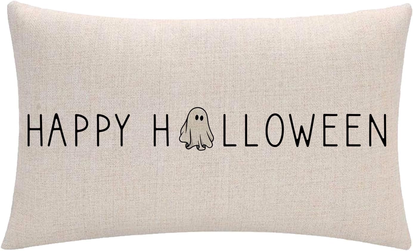 Paquete de 2 fundas de almohada rectangulares con diseño de calabaza fantasma de Halloween, truco o trato, fundas de cojín de cintura para
