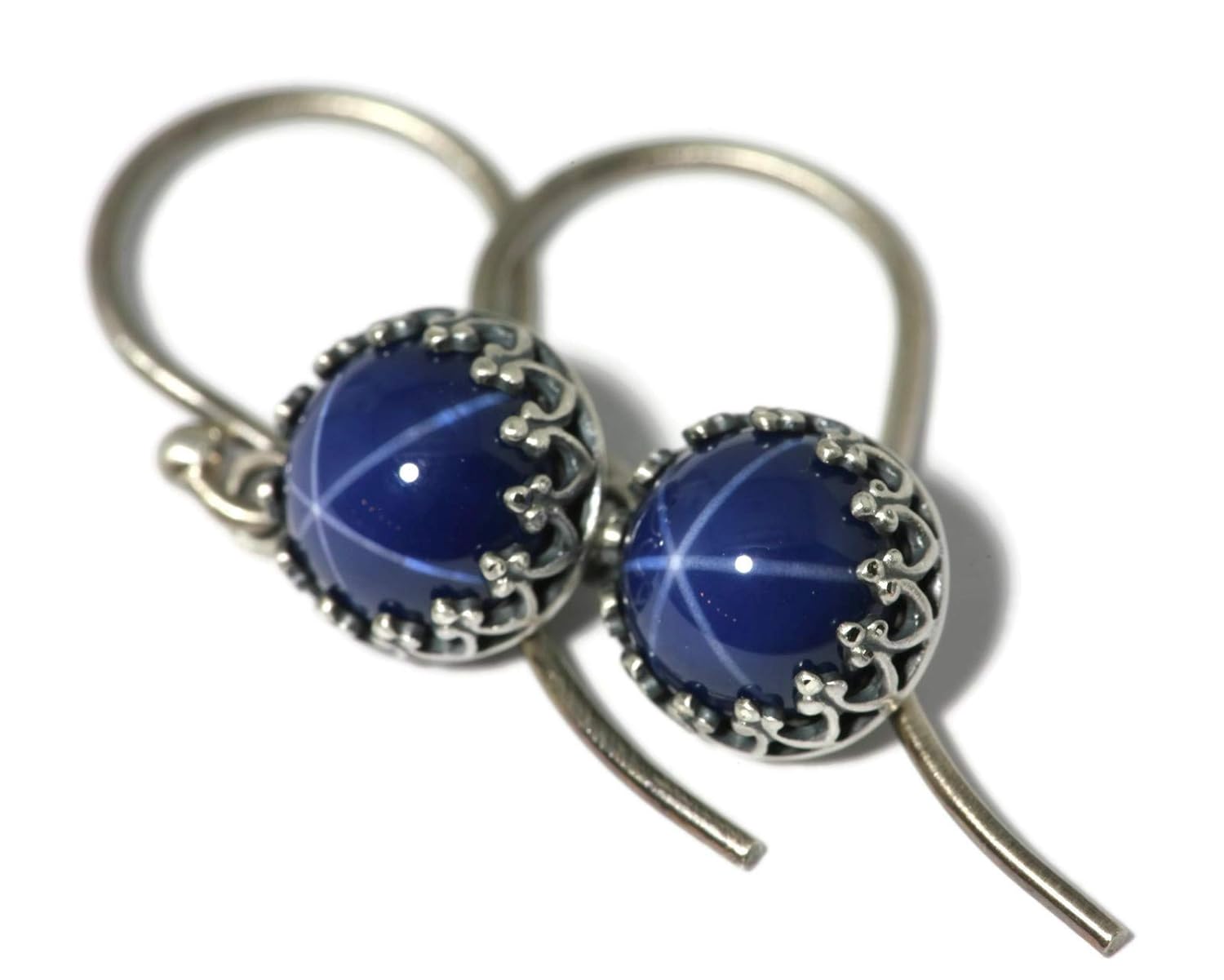 Salish Sea Inspirations Created Blue Star Sapphire Crown Drop Earrings (Round – Vintage)