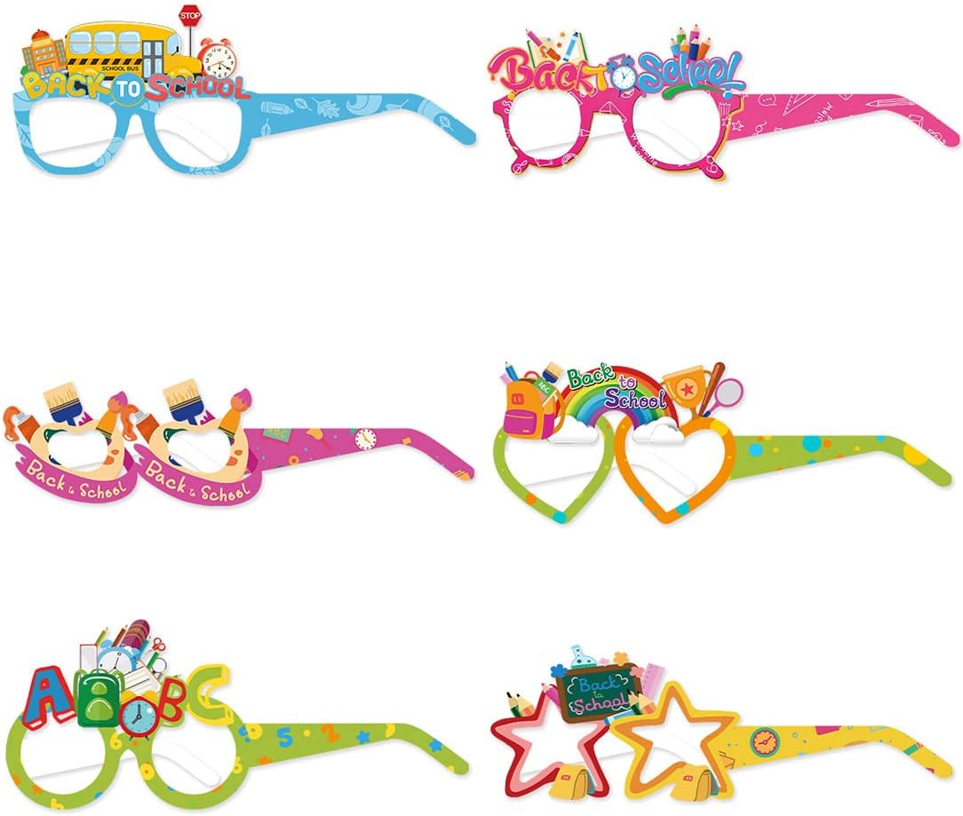 24 gafas de papel para fiesta de bienvenida de regreso a la escuela, marco de lentes para el primer día de escuela, para jardín de infantes,