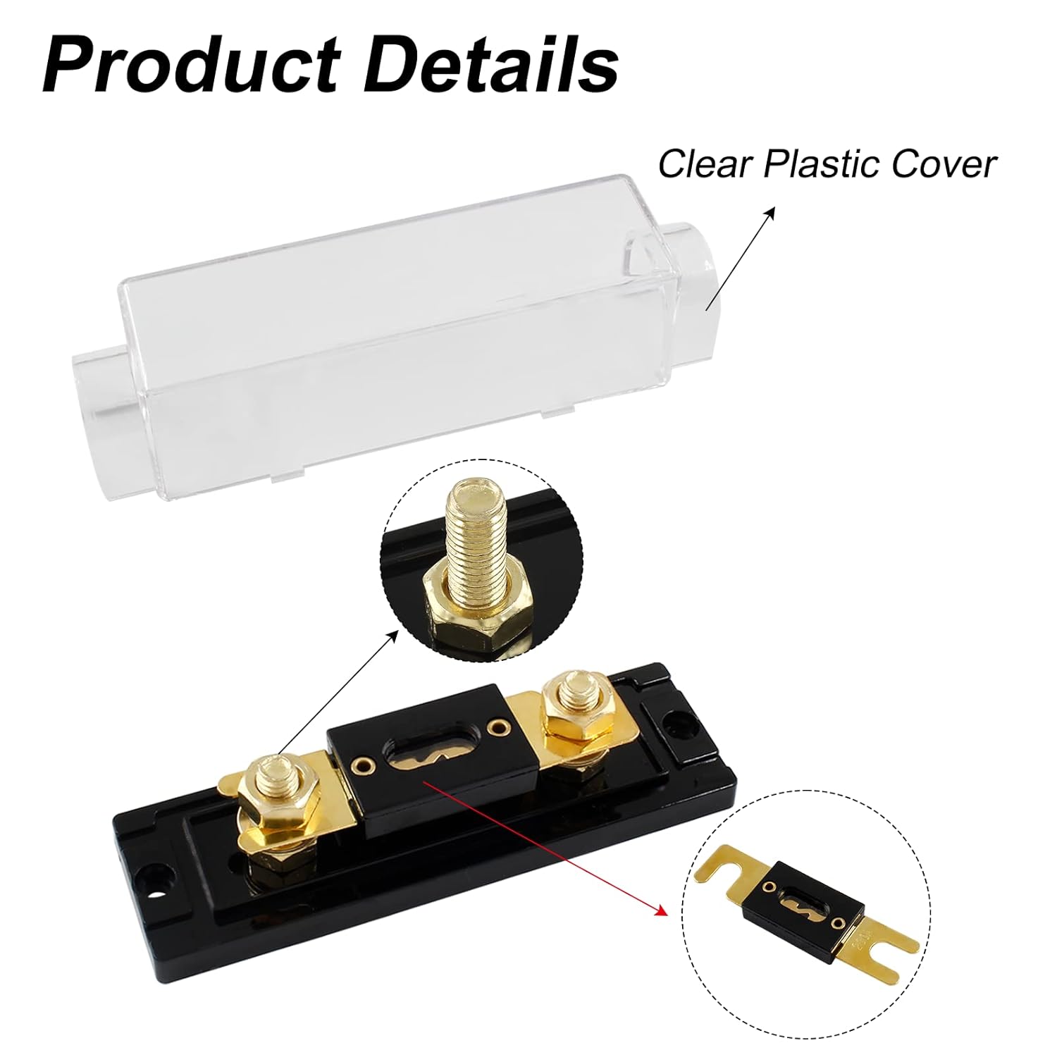 Portafusibles ANL de 200 amperios, fusible ANL con portafusibles transparente para audio de coche (2 fusibles de 200 A)
