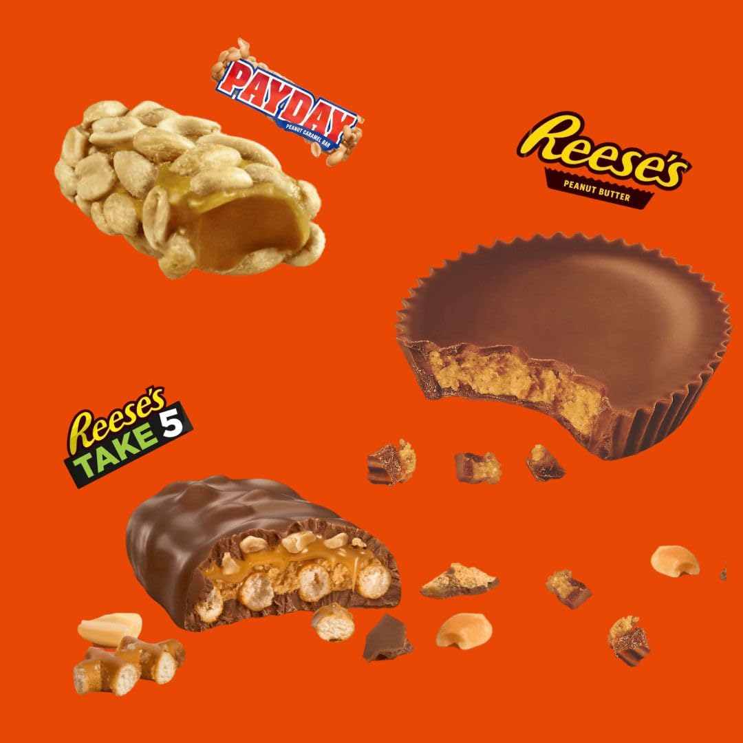 ReesesTake5, taza de mantequilla de maní y día de pago – Surtido variado de mantequilla de maní tamaño aperitivo, barras de caramelo de chocolate,