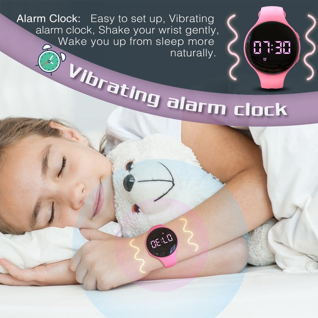 Kids Led Pedometer Watch, Digital Steps Tracker, Non-Bluetooth, Vibrating Alarm Clock, Stopwatch, Great Gift for Children Teens Girls Boys
