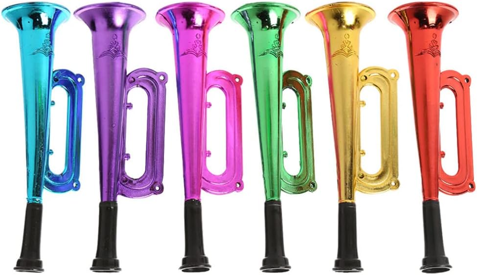 TOYANDONA 6 juguetes metálicos de trompeta, instrumento de trompeta para niños, instrumentos musicales de plástico para fiestas y eventos, recuerdos