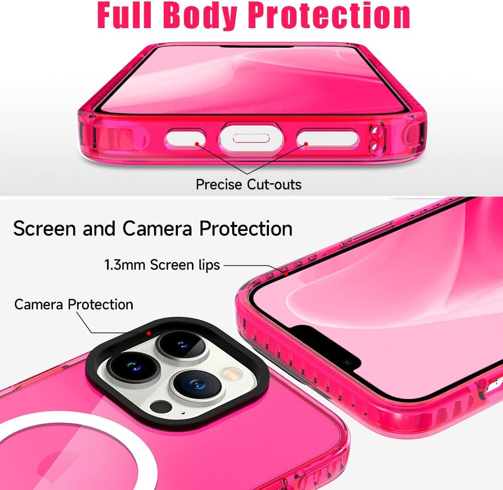 KANGHAR Funda magnética para iPhone 1212 Pro compatible con MagSafe Fuerte magnético Protección de grado militar Rosa intenso transparente a prueba