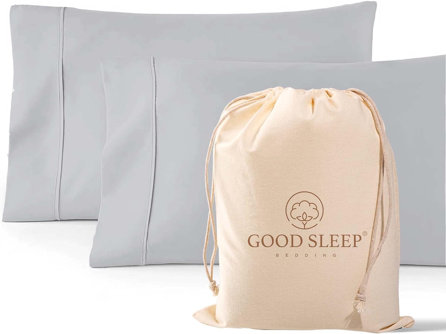 Juego de 2 fundas de almohada estándar de 1000 hilos, 100% algodón egipcio, con tejido de satén y algodón de fibra larga, suaves y sedosas, como